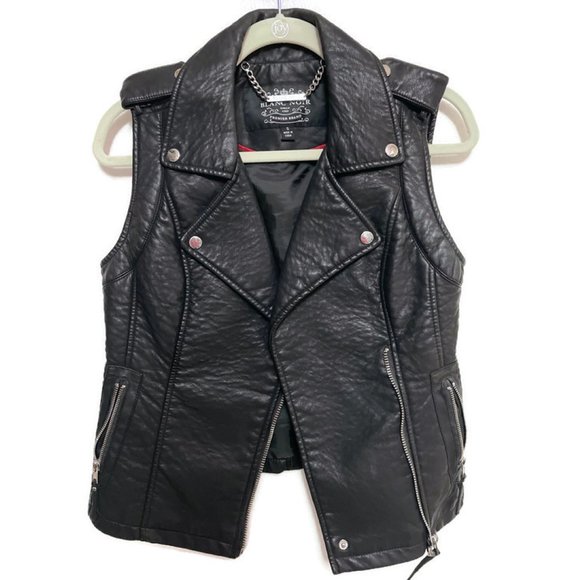 Blanc Noir Women's Black Faux Leather Moto Vest Size Small - Picture 1 of 10